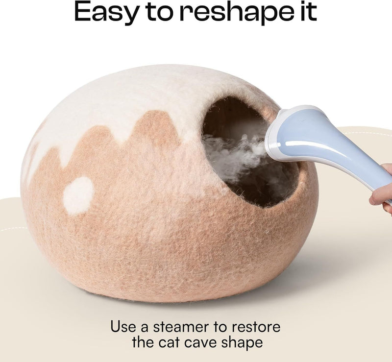 MEWOOFUN Handmade Wool Cat Cave Bed - Natural Felt Hideaway House For Indoor Cats & Kittens, Breathable Warm Pet Bed Grey, Medium