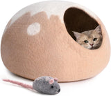 MEWOOFUN Handmade Wool Cat Cave Bed - Natural Felt Hideaway House For Indoor Cats & Kittens, Breathable Warm Pet Bed Grey, Medium